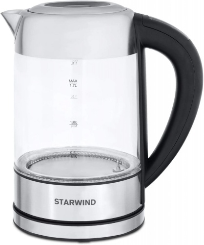 Чайник электрический Starwind SKG5213 1.7л. 2200Вт черный/серебристый корпус: стекло/металл/пластик | код 1217368 | STARWIND