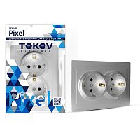 Розетка 2-м СП Pixel 16А IP20 с заземл. защ. шторки в сборе алюм. | код TKE-PX-R2FZSF-C03 | TOKOV ELECTRIC