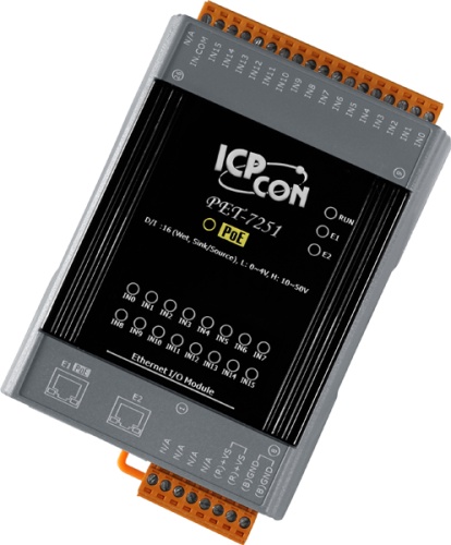 PET-7251 CR PoE Ethernet I/O Module with 2-port Ethernet Switch, with 16-ch DI (RoHS) | код 00-06100907 | ICP DAS