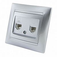 Розетка 2xRJ11+RJ45 Cat.5 ЛАМА, серебряный металлик | код. SQ1815-0219 | TDM