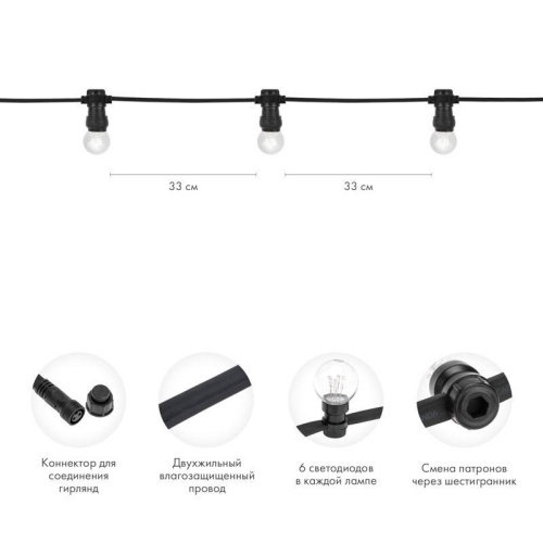 Набор Белт-Лайт 10 м, черный каучук, 30 ламп, тёплый белый, IP65, соединяется | код 331-326 | Neon-Night фото 2