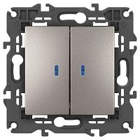 Выключатель 2-кл. Elegance 14-1105-16 250В 10АХ с подсветкой титан Эра Б0065789