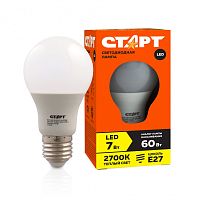 Лампа светодиодная СТАРТ ECO LEDGLSE27 7Вт 3000К теплый Форма - груша. Теплый белый свет. 7Вт, аналог лампы накаливания на 60Вт. Е27. 580Лм. | код 4670012296102 | СТАРТ