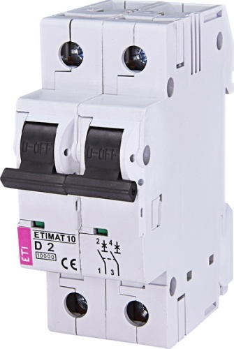 Автоматический выключатель ETIMAT 10 2p D 2А (10 kA) | код 002153708 | ETI