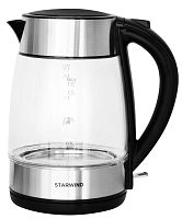 Чайник электрический Starwind SKG3026 1.7л. 2200Вт черный/серебристый корпус: стекло | код 1432727 | STARWIND