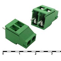 Винтовой клеммный блок RUICHI DG129-5.0-2 на 2 клеммы M3, шаг 5 мм, угловой 45°, 20 А, 26-12 AWG | код 81110 | Ruichi