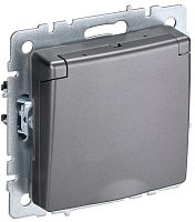 BRITE Розетка 1-местная с заземлением с защитными шторками и крышкой 16А IP20 РСбш10-3-БрС сталь | код BR-R16-16-K46 | IEK