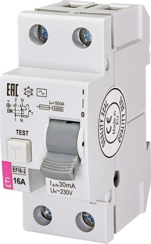Реле дифференциальное (УЗО) EFI6-2 16/0,03 тип AC (6kA) | код 002062131 | ETI