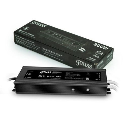 Блок питания для светодиодной ленты Black 200Вт 24В IP66 герметичный (драйвер) GAUSS 202022400 фото 3