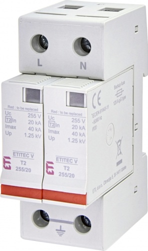 Ограничитель перенапряжения ETITEC V T2 255/20 (1+1) | код 002442954 | ETI