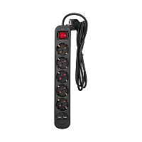 Удлинитель STANDARD 5 гнезд, 1,5м, 3х1,0мм?, с/з, с выключателем, 2 USB, черный REXANT | код 13-4040 | REXANT