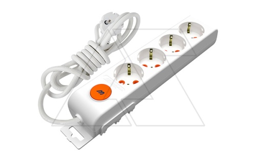 Ri-tech - Удлинитель 4x2P+E, нем. ст., со шторками, выключатель, кабель 3x1,5мм?, 3м, белый | код 001-175-424002-03-00 | Mutlusan