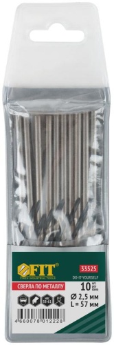 Сверла по металлу HSS черненые 2.5x57 мм (10 шт) | код 33525 | FIT фото 3