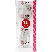 Шнур сетевой с вилкой U-3x1-1,5m-W с заземлением 1,5м ПВС 3x1мм2 белый | код Б0048696 | ЭРА