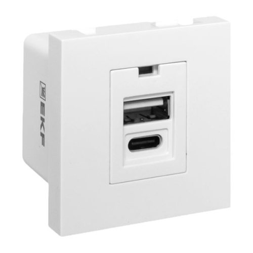 Розетка USB A+C, 2.1А, 2 гнезда, без индикатора, белая EKF | код E2MR2-21USB-10-AC | EKF фото 2