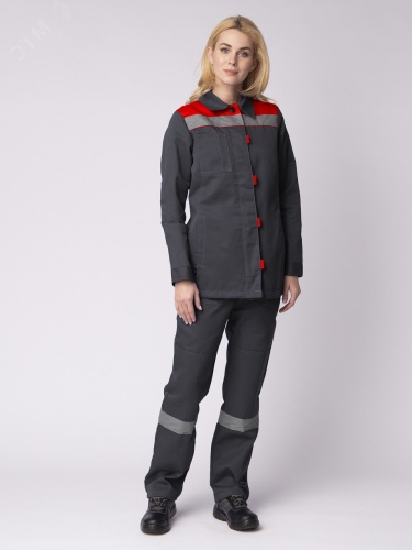 Костюм женский Весна-1 СОП NEW (ткань Смесовая,210) брюки, темно-серый красный, 52-54 158-164 | код 87471190 | Факел