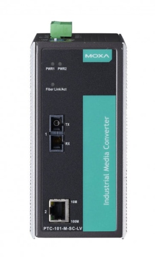 Конвертер PTC-101-M-SC-LV 10/100BaseT(X) to 100BaseFX converter, multi-mode, SC, dual redundant power (20-70 VDC), -40 to 85C | код 00-06033293 | MOXA