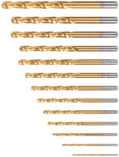 Набор сверл по металлу HSS шлифованные, титановое покрытие, угол заточки 135град, пласт. кейс, 13 шт. (1.5-2.0-2.5-3-3.2-3.5-4-4.5-4.8-5-5.5-6-6.5 мм) | код 35734М | FIT фото 2