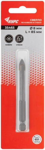 Сверло по кафелю и стеклу, шестигранный U-хвостовик под биту 8х85 мм | код 35465 | FIT фото 3 Сверло по кафелю и стеклу, шестигранный U-хвостовик под биту 8х85 мм | код 35465 | FIT фото 3