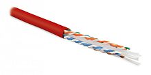 Кабель витая пара U/UTP категория 6 4 пары (23 AWG) одножильный (solid) с разделителем LSZH нг(С)-HF красный, Hyperline UUTP4-C6-S23-IN-LSZH-RD-305 (305 м) | код 251945 | Hyperline