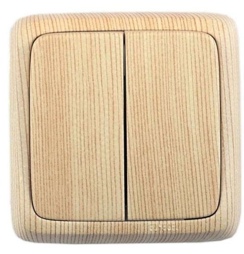 Выключатель двухклавишный наружный с изоляционной пластиной сосна 16А | код ВА16-153-02 | HEGEL