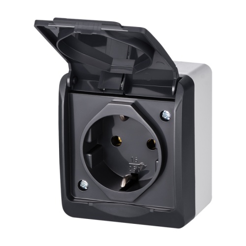 HERMES - Розетка 2P+E, 16A/250V, с крышкой, IP44, антрацит | код 0324-07 | Elektro-plast Nasielsk