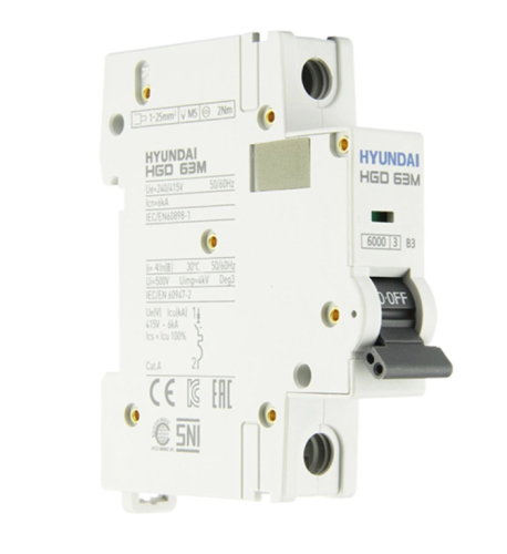 Автоматический выключатель HGD63-M 1PMBS0000C 00003 1 полюс, 3А, ток к.з. 6kA, хар-ка B (STANDARD) | код 13.04.001020 | HYUNDAI