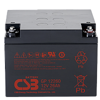 CSB GP12260 Аккумуляторная батарея для ИБП, напряжение: 12В, ёмкость: 26Ач, клеммы: под болт М5, Размеры ДШВ: 166х175х125мм, вес: 8,45кг. Срок службы: 5 лет. | код CSB GP12260 | CSB