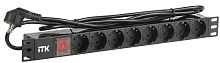ITK PDU 8 розеток DIN49440 (нем. станд.) с LED выключателем, 1U, шнур 2м вилка DIN49441 (нем. станд.), профиль из ПВХ, черный | код PH12-8D1-P | IEK