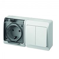 HERMES - Выключатель двухклавишный 10A/250V + Розетка 2P+E, 16A/250V, с прозрачной крышкой, IP44, белый | код 0327-03 | Elektro-plast Nasielsk