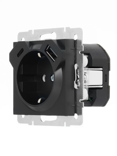 VESNA Розетка с/з TC+USB разъём чёрный бархат | код 742-4288-181TC | LEZARD фото 2