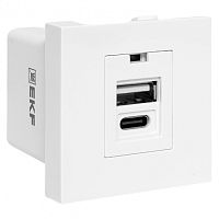 Розетка USB A+C, 2.1А, 2 гнезда, без индикатора, белая EKF | код E2MR2-21USB-10-AC | EKF