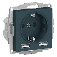 ATLASDESIGN РОЗЕТКА 16А c 2 USB A+A, 5В/2,4 А, 2х5В/1,2 А, механизм, ИЗУМРУД | код ATN000830 | Systeme Electric