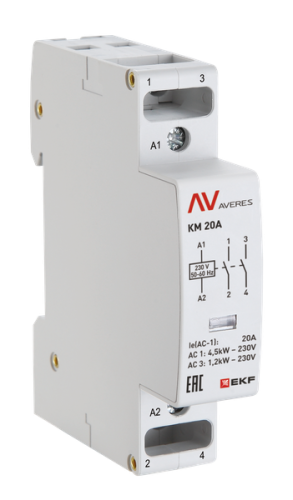 Контактор модульный КМ 20А 2NО 48VAC (1 мод.) AVERES EKF | код km-av-1-20-20-48V | EKF