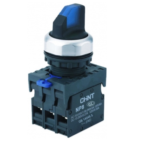 Переключатель подсвет. NP8-20XD/315, 3 полож. фикс., синий, AC110-230В(LED), 2НО, IP65 (R) | код 667616 | CHINT