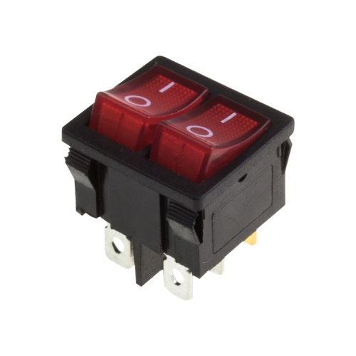 Выключатель клавишный 250V 6А (6с) ON-OFF красный с подсветкой ДВОЙНОЙ Mini REXANT | код 36-2160 | REXANT