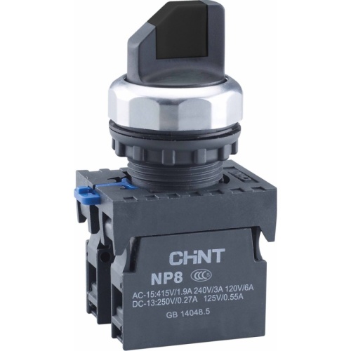 Переключатель без подсветки NP8-02X/225, 2 положения самовозв. 90град, желт., 2НЗ, IP65 (R) | код 578784 | CHINT