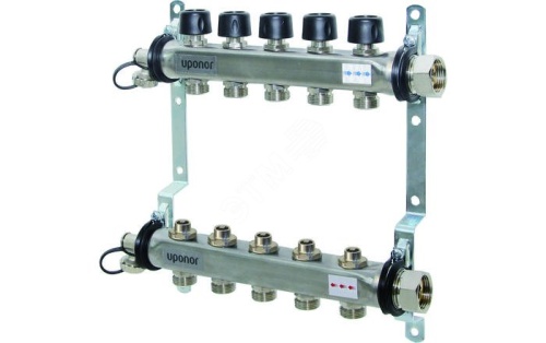 Коллекторная группа нержавеющая сталь Smart 3/4'х8 выходов с клапанами евроконус | код 1088051 | Uponor