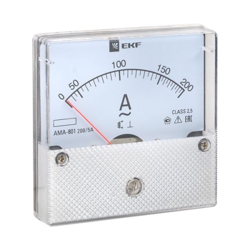 Амперметр AMA-801 аналоговый на панель (80х80) круглый вырез 200А трансф, подкл, | код ama-801-200 | EKF фото 2
