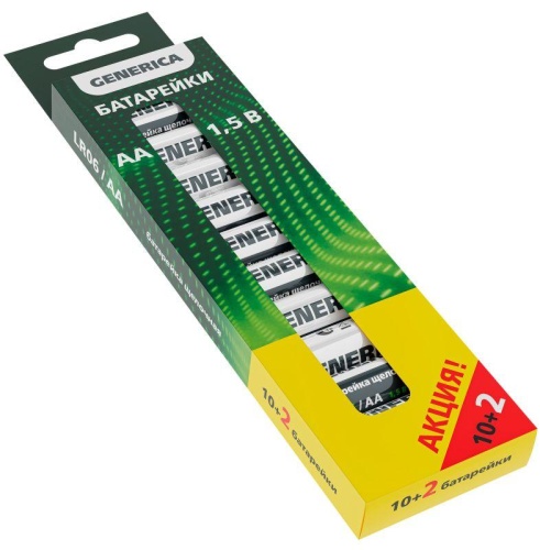 Элемент питания алкалиновый AA/LR6 Alkaline ПРОМО (уп.10+2шт) | код ABT-LR06-ST-B12-G | GENERICA