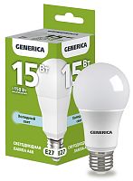 Лампа светодиодная A60 груша 15Вт 230В 6500К E27 GENERICA | код LL-A60-15-230-65-E27-G | IEK