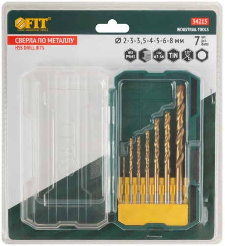 Набор сверл HSS пометаллу титановое покрытие (уп.7шт) (2-3-3.5-4-5-6-8мм) FIT 34215 фото 3