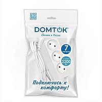 Удлинитель 3х7м без заземл. 10А IP20 2.2кВт ПВС 2х1 бел. DOMTOK 2353