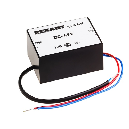 Блок питания стабилизированный 12В, 2А, внутренняя установка DC-492 | код 34-0492 | REXANT