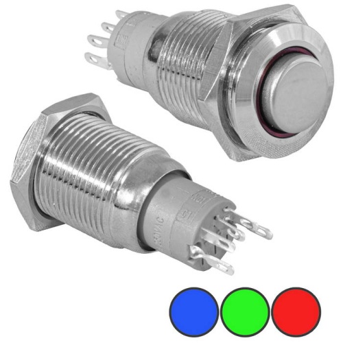 Кнопка антивандальная с подсветкой RUICHI LAS2-GQH-11E/Y on-(on), М16, IP40, никелированная латунь | код 77975 | Ruichi