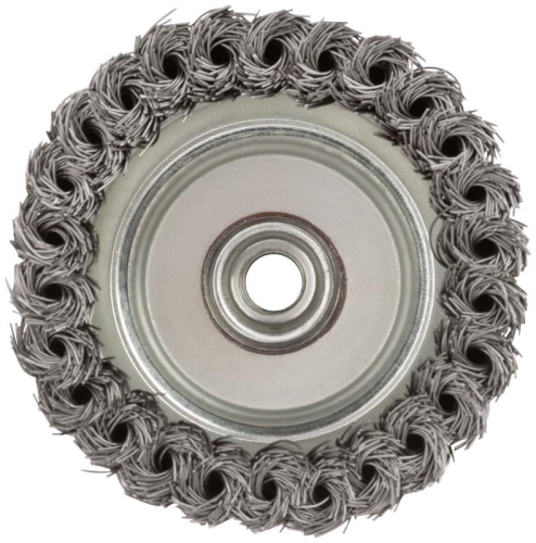 Корщетка-чашка гайка М14 стальная витая проволока с бандажом профи 100мм FIT 39510 фото 4 Корщетка-чашка гайка М14 стальная витая проволока с бандажом профи 100мм FIT 39510 фото 4