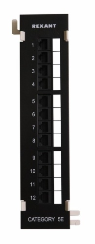 Rexant Патч-панель настенная, 12 портов RJ-45, категория 5е, UTP неэкранированная, черная | код 04-0020 | REXANT