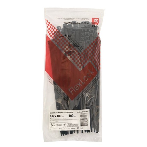 Хомут P6,6 стандартный (ч), 4,6x180 (100шт) FlexLock PROxima | код plc-fl-ctsb-4.6x180 | EKF фото 4