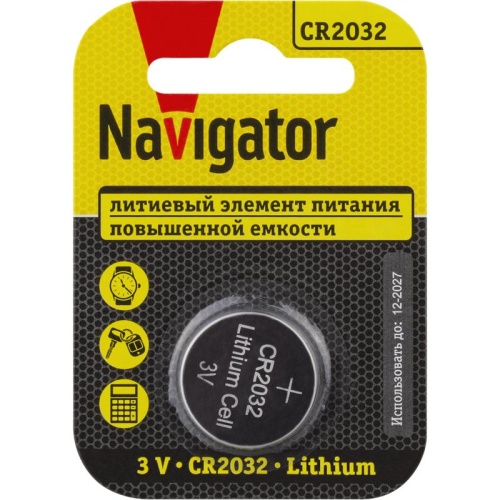 Элемент питания литиевый CR2032 93 823 NBT-CR2032-BP1 (блист.1шт) | код 93823 | NAVIGATOR