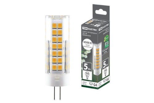 Лампа светодиодная G4-5 Вт-230 В-6500 К, SMD, 16x55 мм TDM | код SQ0340-0218 | TDM